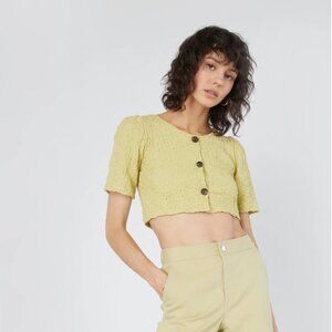 OAK + FORT Textured Green Crop Top